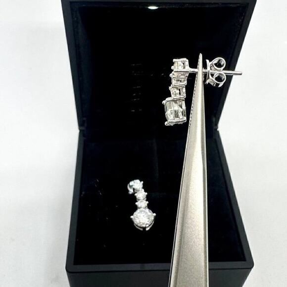 Moissanite Diamond Earrings Hanging Drop Studs 2.6 Ct Brilliant Round Cut - Picture 4 of 9